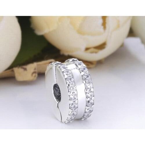 Free Shipping Authentic 925 Sterling Silver Double Lined Pave Clip Charm Fit Original Bracelet For Women DIY Jewelry S925 Beads
