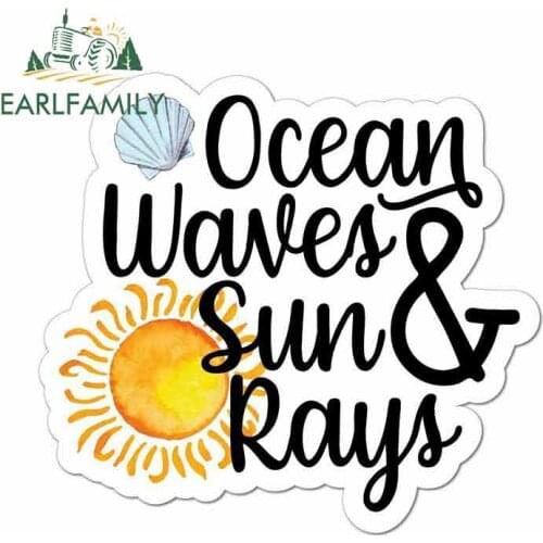 EARLFAMILY 13cm x 13cm for Ocean Waves and Sun Sign Funny Car Stickers Waterproof Anime Bumper Trunk Truck Graphics Vinyl JDM