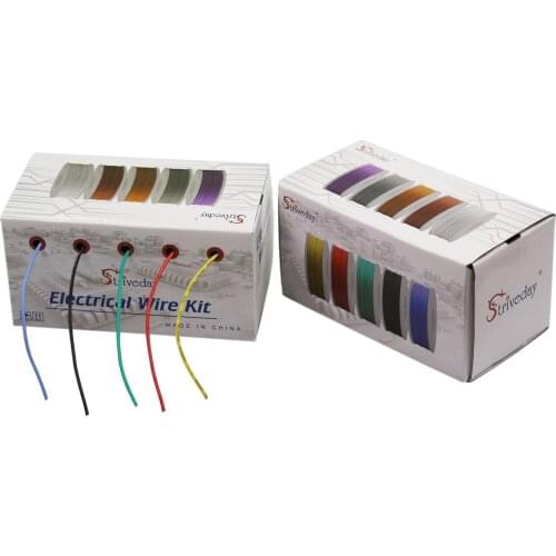 60 m( 10 colors Mix box 1+box 2 Stranded Wire Kit) 22AWG Flexible Silicone Rubber Wire Tinned Copper line 16.4 feet each colors