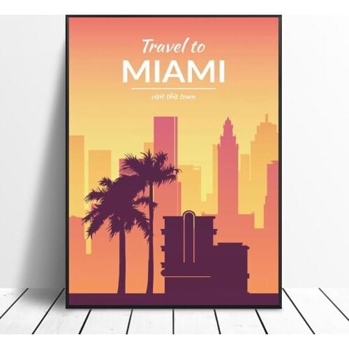 Miami Canvas Travel poster Wall Art Pictures for Living Room Home Decor No Frame