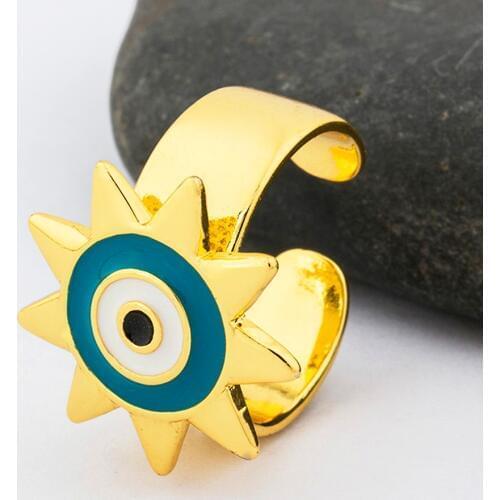 Custom Personality Opening Rings Gold Color Blue Evil Eye Adjustable Rings Copper Women Jewelry For Girl Decoration Best Gift