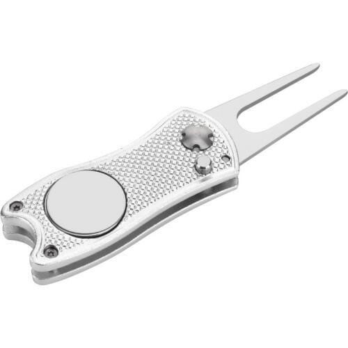 Stainless Steel Golf Divot Repair Switchblade Tool Pitch Groove Cleaner Magnetic Golf Pitchfork Putting Green Fork Golf Training