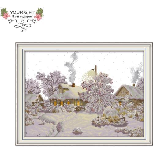 Joy Sunday FA035 Winter Village 14CT 11CT Counted and Stamped Winter Village Needlework Joy Sunday Cross Stitch Kits