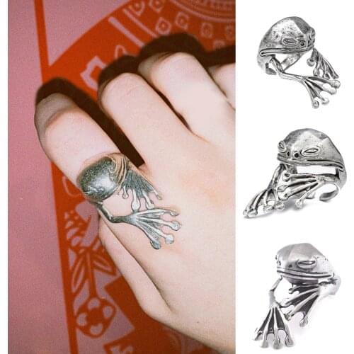Frog-shaped Ring Vivid Animal Figure Open Ring Alloy Finger Jewelry Adjustable Retro Style Gift For Women Men TT@88