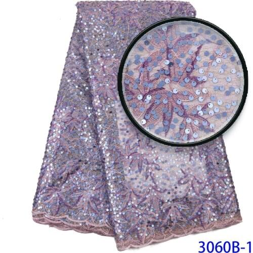 Embroided Sequins Lace Fabric Bridal Purple Sequence Embroidery Elegant French African Nigerian Latest Design Style High End