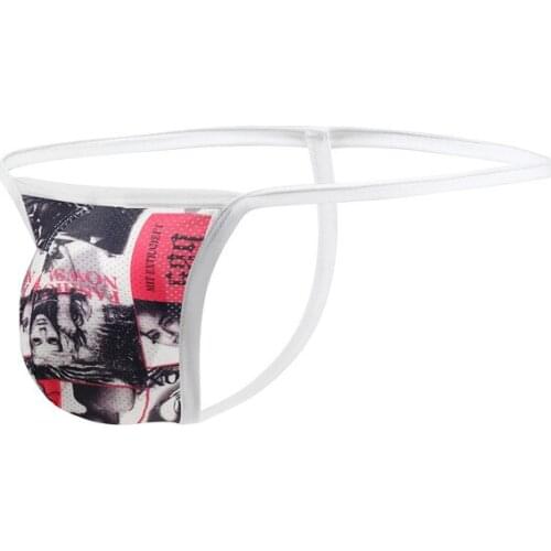 Gay Men Sexy Underwear Mens Printed Low Waist Thongs G-Strings Mesh Penis Pouch Male Underpants Tanga Hombre T-Back Jockstrap