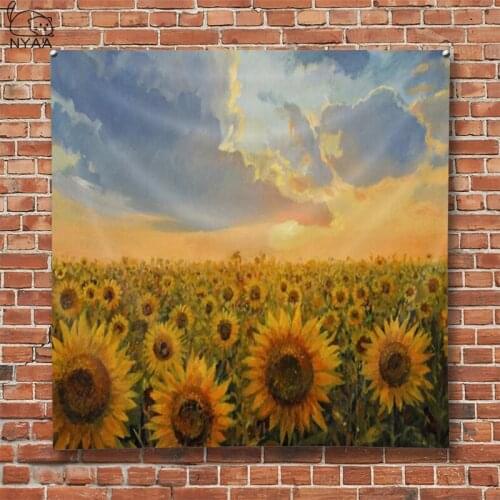 NYAA Printed Polyester Tapestry Sunflower Landscape Tapestry Wall Hanging