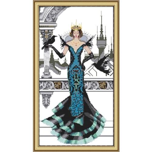 RAVEN-QUEEN cross stitch kit aida 14ct 11ct count print canvas stitches embroidery DIY handmade