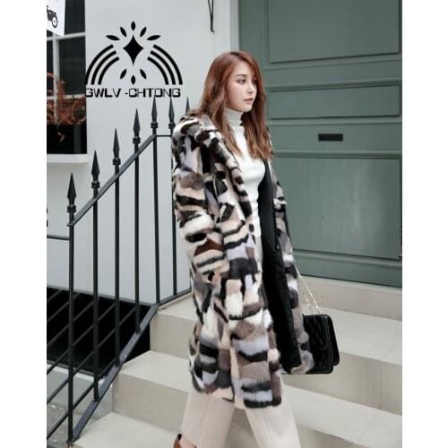 Real natural genuine mink fur coat with hood women fashion colorful X-long length jacket outwear custom any size