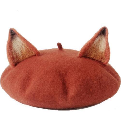 New Retro Womens Cute Fox Ear Beret Caps Wool Blend Casual Warm Painter Hat Handmade Nick Cat Ear Beret Hat Hot Gift