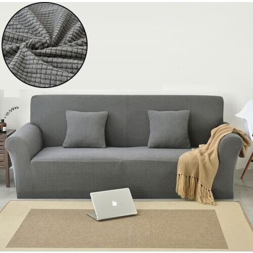 Pure Color Grid Elastic Sofa Cover Knitting Solid Sofa Slipcover Four Seasons Universal All-inclusive Couch Cover For Home Sofa