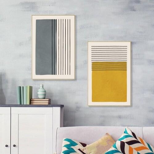 Original Minimalist Abstract Painting Posters and Prints Wall Picture Mustard & Gray Wall Art Canvas Print for Living Room Decor