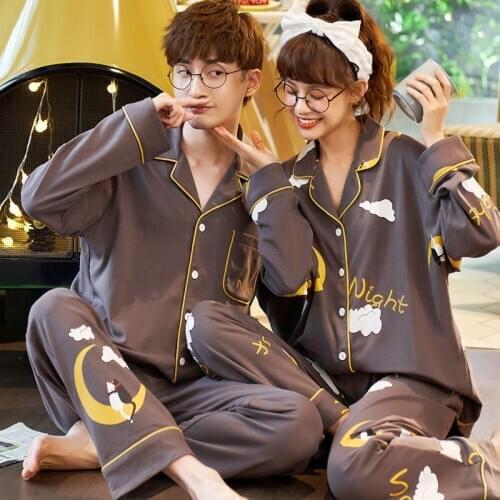Pajamas Couples Lovers 100% Cotton Homewear Long Sleeve Pair Clothes For Couple Pajamas Set Korean Clothes Pijamas Mujer Suit