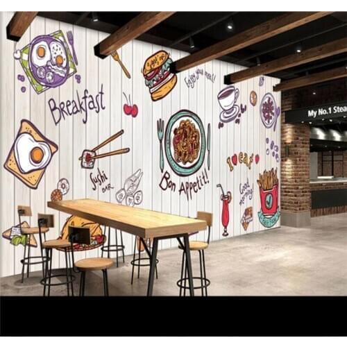 Custom 3D wallpaper delicious hand-painted fast food background wall premium waterproof material