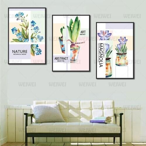 Poster Nordic Small Fresh Decorative Painting Blue Irises and Green Scallions Home Decoration Canvas Painting Living Room