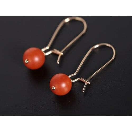 DMBS169 Baoshan South Red Agate Earrings Women’s Natural 14K Gold Injection Earrings