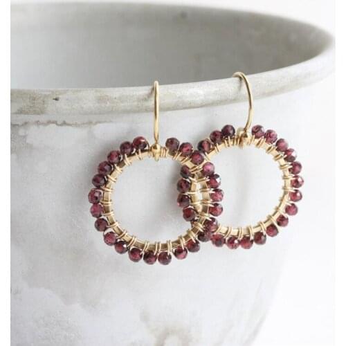 14K Gold Filled Circle Earrings Natural Garnet Brincos Hammered Gold Jewelry Oorbellen Boho Pendientes Women Drop Earrings