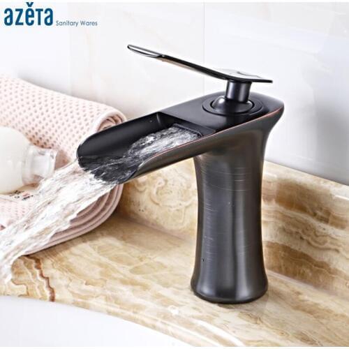 Black Waterfall Basin Tap Bathroom Brass Single Handle Cold and Hot Water Washbasin Basin Faucets AT7206B