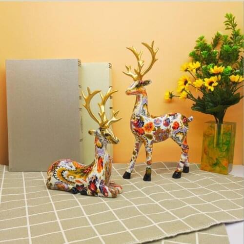 Modern Resin Water Transfer Colorful Deer Furnishings Office Store Figurines Decoration Home Livingroom Table Sculpture Crafts