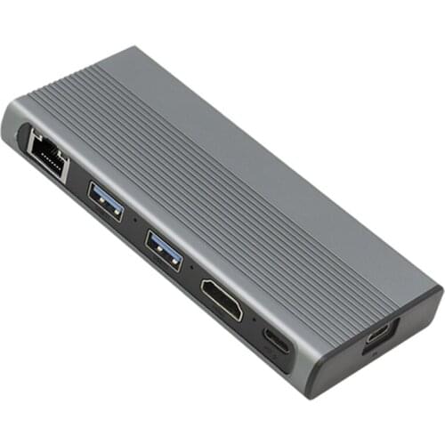 USB C Hub M.2 SSD Enclosure HDMI-Compatible+USB3.1+RJ45+PD Type-C Docking Station for M.2 NVME SSD 6 in 1 Hub F62C