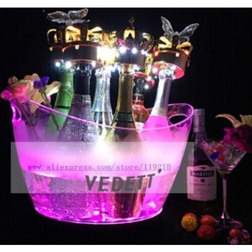 LED Ice Bucket Chargeable Color Changing Wine Cooler Crown Champagne Wine Holder Drinks Beer Wine Rack Bar/Wedding/Home Party