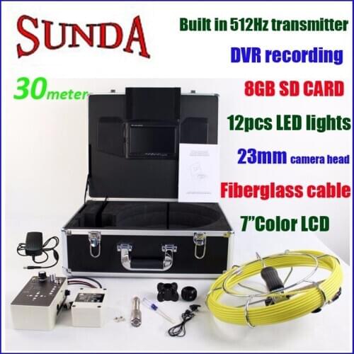 DVR pipe inspection monitor system video sound recording 512Hz transmitter drain camera 30meter cable 23mm camhead waterproof