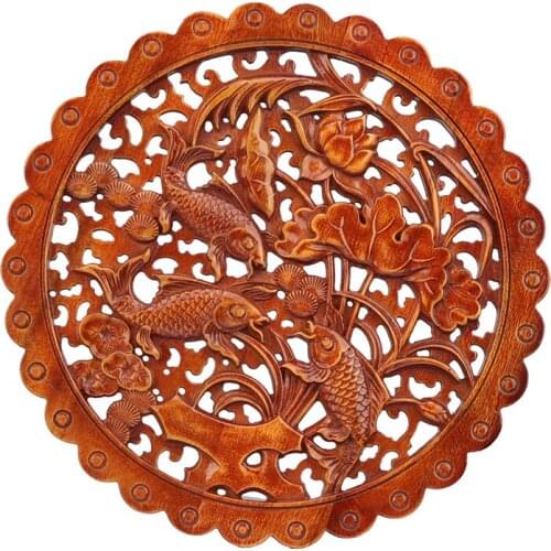 VZLX Wood Carved Applique Frame Corner Onlay Unpainted Furniture Home Door Decor Decoration Accessories Fish