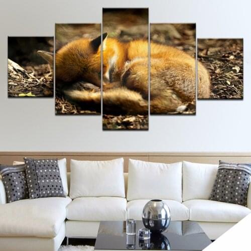 Wall Art 5 Pieces Sleeping Fox Pictures Forest Animal Poster Modular Canvas Prints Painting Framework Living Room Home Decor