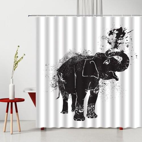 Naughty Baby Elephant Shower Curtain Set Black And White Shower Curtain Bedroom Decoration Anti-Mold Bathroom Curtains