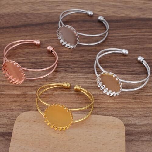 Women Bezel Pad Round Base 25mm Glass Cabochon Bracelet Settings Adjustable Bangle Open Cuff Bracelets Blanks For DIY Jewelry