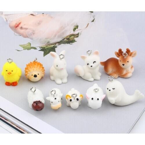 10pcs Kawaii Fox Hedgehog Elk Resin Charms Earring Finding New Year DIY Craft Accessories Necklace Pendant Handmade Jewelry Part