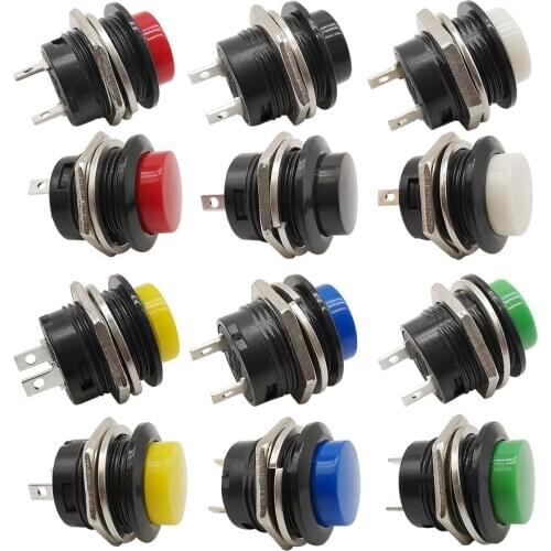 10Pcs/Lot R13-507 Momentary Push Button Switch R13 16mm Self-reset Momentary Round Cap Switch 6A/125VAC R13-507 6 Color Switch