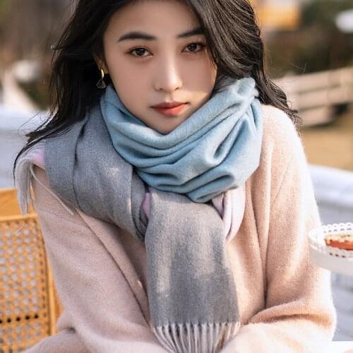 100% Pure Cashmere Scarf Women Winter Blue Shawls and Wraps Ladies Pashmina Echarpe Warm Fine Cashmere Scarves Foulard Femme