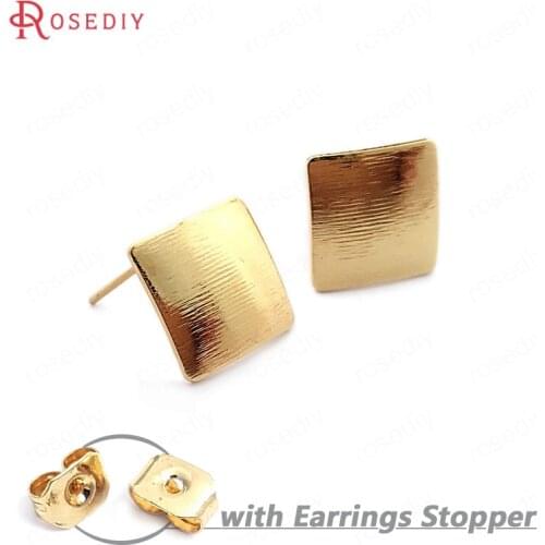 33741)10PCS 13MM 24K Gold Color Brass Striped Arc Surface Rhombus Stud Earrings Pins High Quality Jewelry Findings Accessories