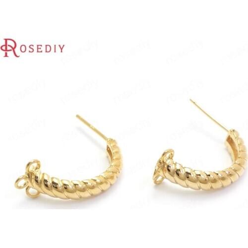 37209)6PCS Height 20MM 24K Gold Color Brass 3 Hanging Holes Half Circle Stud Earrings Pins Jewelry Making Supplies Diy Findings