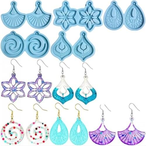 5 Pcs Earrings Epoxy Resin Mold Handmade Ear Drop Dangle Silicone Mould DIY Crafts Jewelry Necklace Pendants Casting Tools