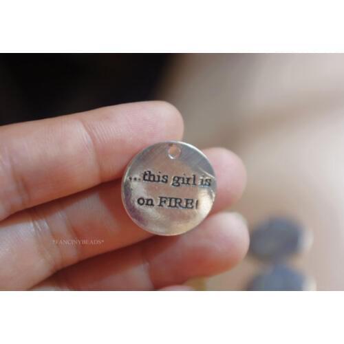 50pcs 25mm Metal/Alloy Antique Silver Color Lettering "This is a girl on fire " hang tag Charms Pendant Jewelry settings Finding