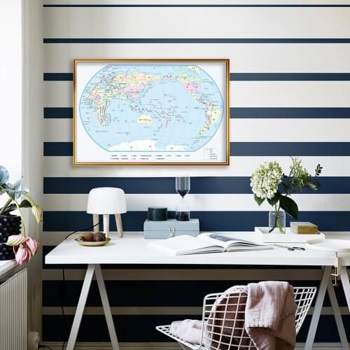 59*42cm Map of The World In Chinese Spray Canvas Painting Decorative Wall Art Poster School Supplies Living Room Home Decor