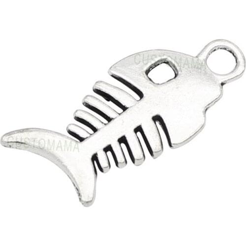 60pcs-Antique Silver 2 Sided Fish Bone Charms Pendant 27x12mm