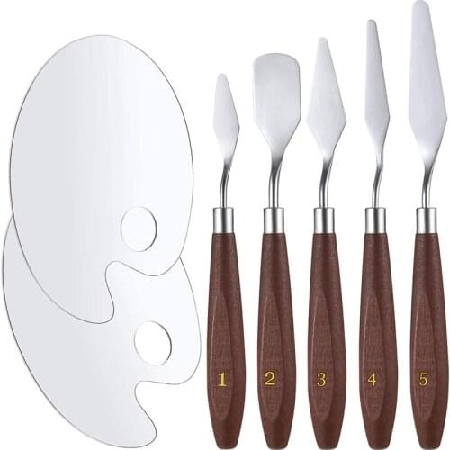 7pcs Acrylic Paint Palette Knife Set Include 2pcs Acrylic Palette 5pcs Palette Knife Painting Tools for Mixing Scraper Oil Paint