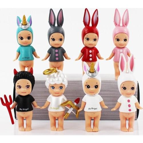 8Pcs/Lot Sonny Angel Unicorn Devil Cupid Cartoon Animals Rabbit Horse Doll Cake Toys Model Doll 8CM-10CM