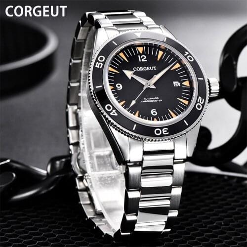 CORGEUT Top Brand Mechanical Watches Sapphire Glass Stainless Steel Sports 100M Waterproof Mens Automatic Watch Мужские часы