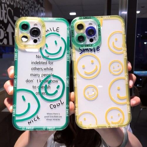 Phone Case For iPhone 12 11 Pro X XR XS Max 7 8 Plus SE 2 Fashion Smile Face Colorful Camera Protection Clear Soft TPU Case Capa