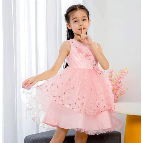 2021 Summer Baby Girl Dress Beading Kids Dresses For Girls Princess Children Flower Party And Wedding Tutu Dress Sleeveless Gown