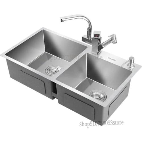 Household Kitchen Manual Sink Dual Tank 304 Stainless Steel Thickened Integrated Sink Sink Sink Sink Sink