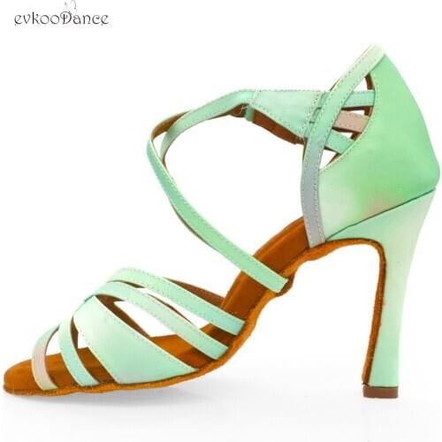 Evkoodance Practice Latin Shoes 10cm High Heel Sexy Shoes Classica Blue Latin Salsa Dance Shoes Soft Outsole Dancing Shoes