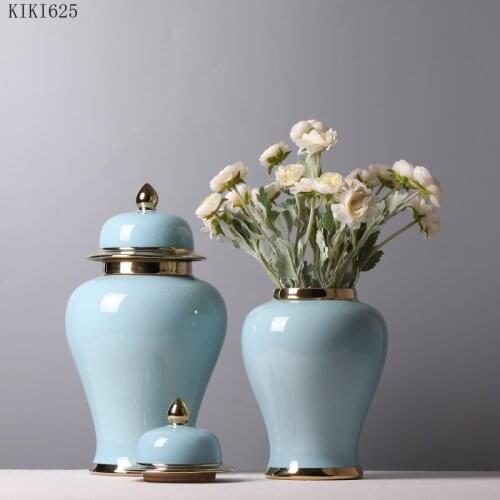 European Blue Ceramic Vase Storage Jar Flower Arrangement Container Porch Decoration Household Flower Vase Sealed Jar Home Decor