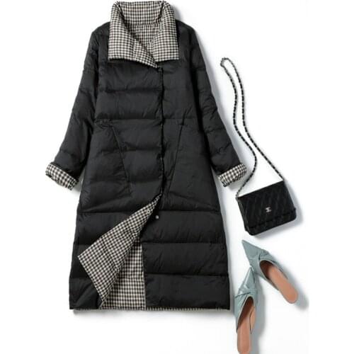 FTLZZ Winter Women 90% White Duck Down Long Jacket Double Sided Double Breasted Snow Outwear Casual Loose Warm Coat