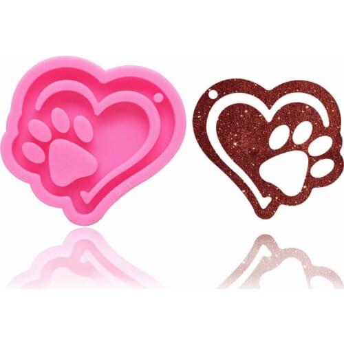 HMZCN Brigh Glossy Inside Resin Mold Heart with paw Keychain Silicone Moulds DIY Puzzle Epoxy Resin Necklace Jewellery Handmade