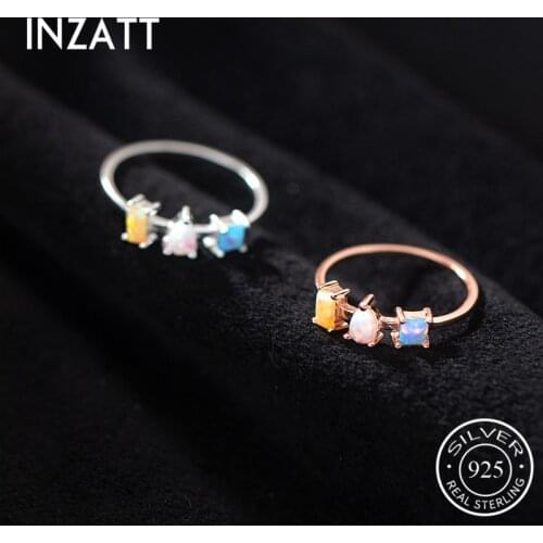 INZATT Real 925 Sterling Silver Opal Triangle Square Ring For Fashion Women 18K Plate Fine Jewelry Cute Minimalist Accessories